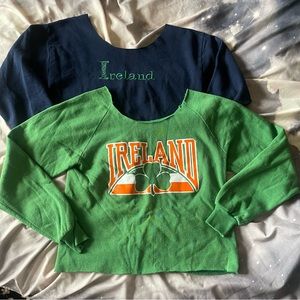 Vintage Ireland cut off crop sweatshirts blue & green (2 piece)